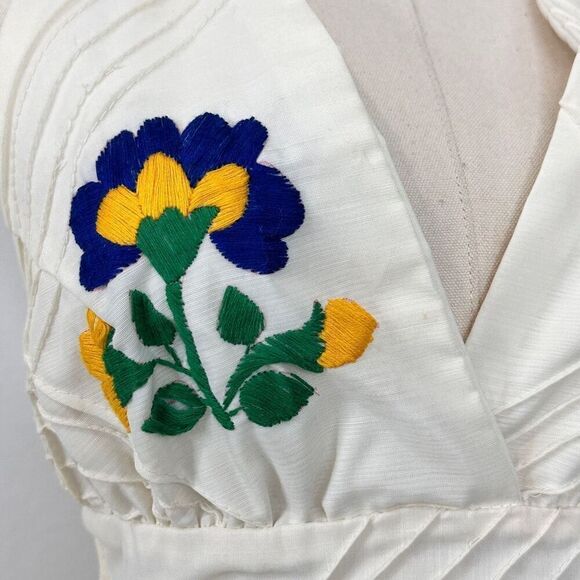 Vintage 70s Mexican Embroidered Halter Maxi Dress Sz S Crochet Lace Boho Cottage - Picture 10 of 13